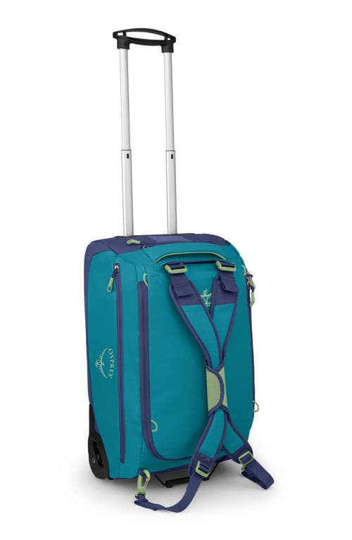 Shop Osprey Daylite 40l 22-inch Wheeled Carry-on Duffle Bag In Blue Spikemoss/alkaline