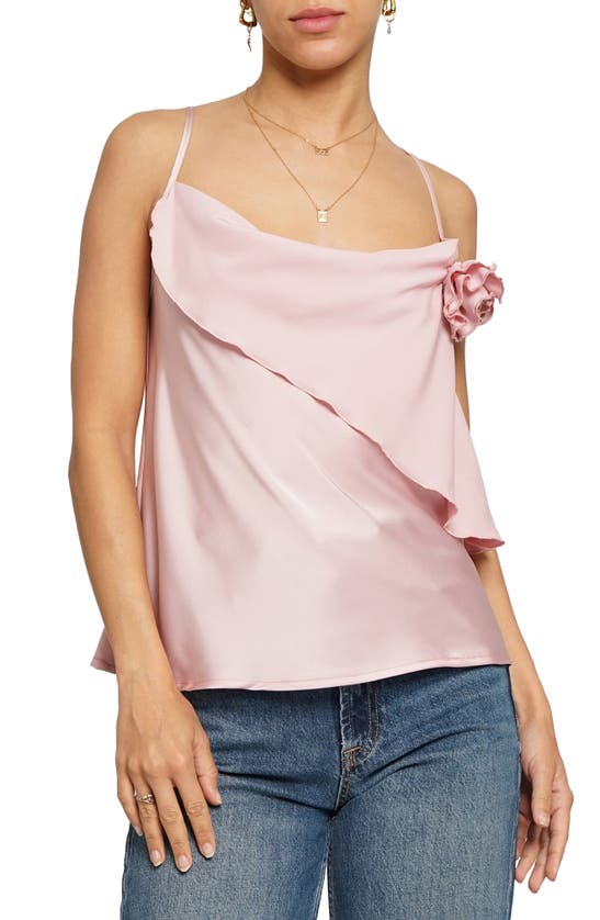 Shop Know One Cares Asymmetric Rosette Camisole In Pink