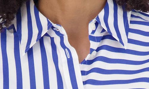 Shop Foxcroft Mix Stripe Boyfriend Shirt In Blue/white