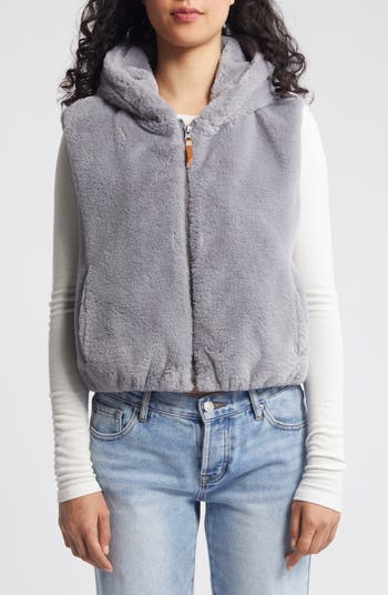 Fur hooded vest for womens best sale