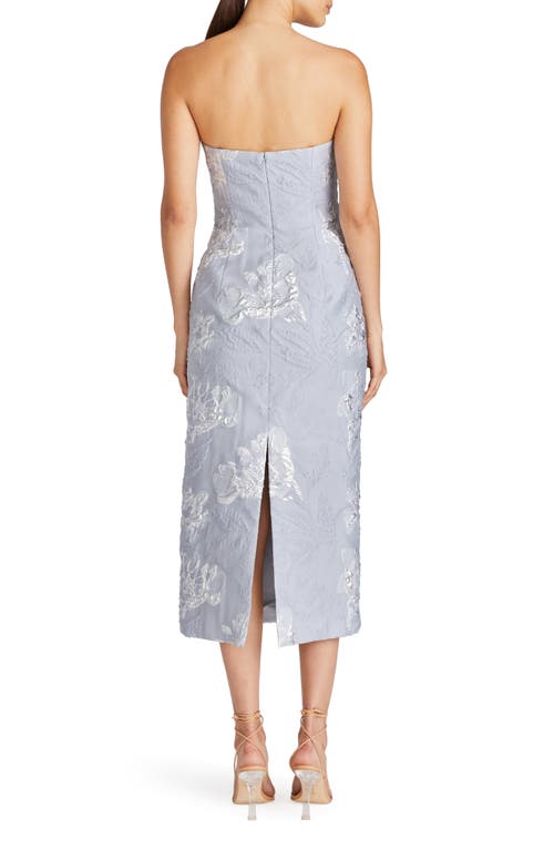 Shop ml Monique Lhuillier Jacqueline Strapless Jacquard Midi Sheath Dress In Silver