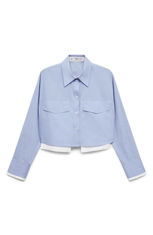 Mango Contrast Trim Crop Cotton Button-up Shirt In Sky Blue