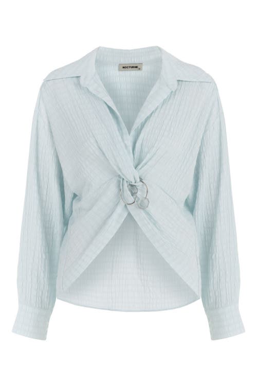 Nocturne Textured Blouse with Front Knot in Blue at Nordstrom