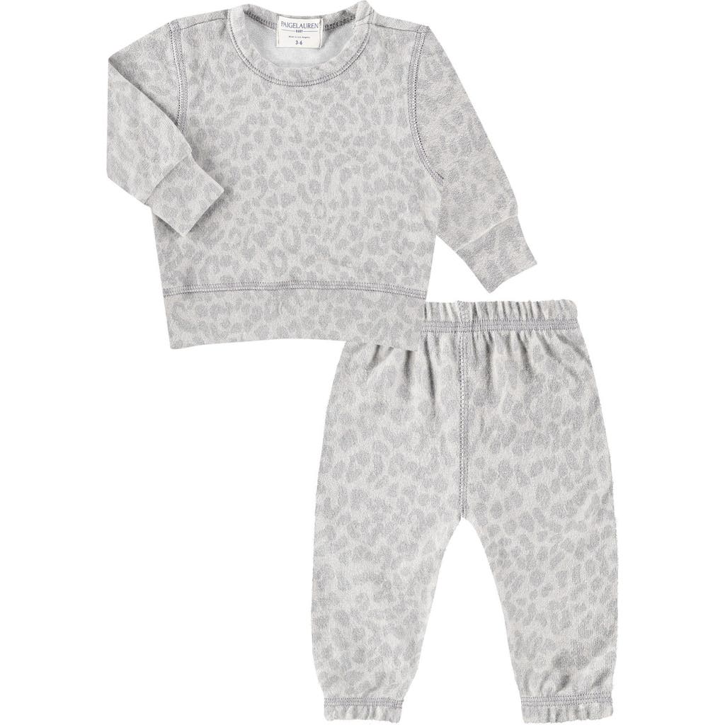 Paigelauren Hacci Animal Print Long Sleeve Top & Pants Lounge Set In Taupe
