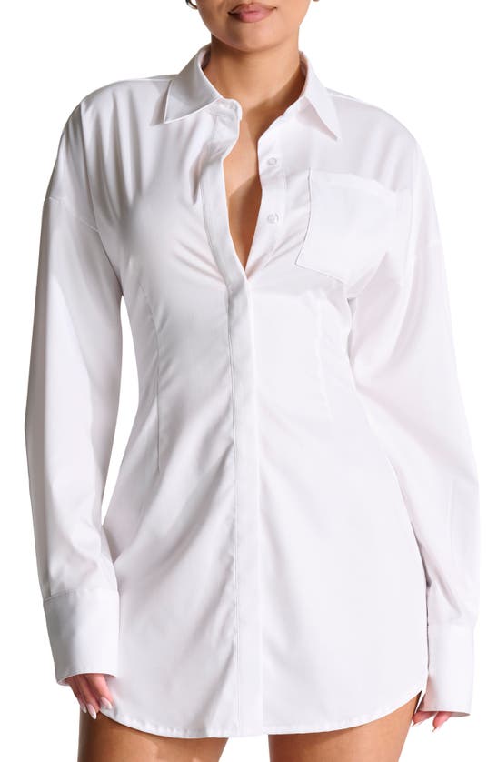 Shop Naked Wardrobe Long Sleeve Corset Mini Shirtdress In White