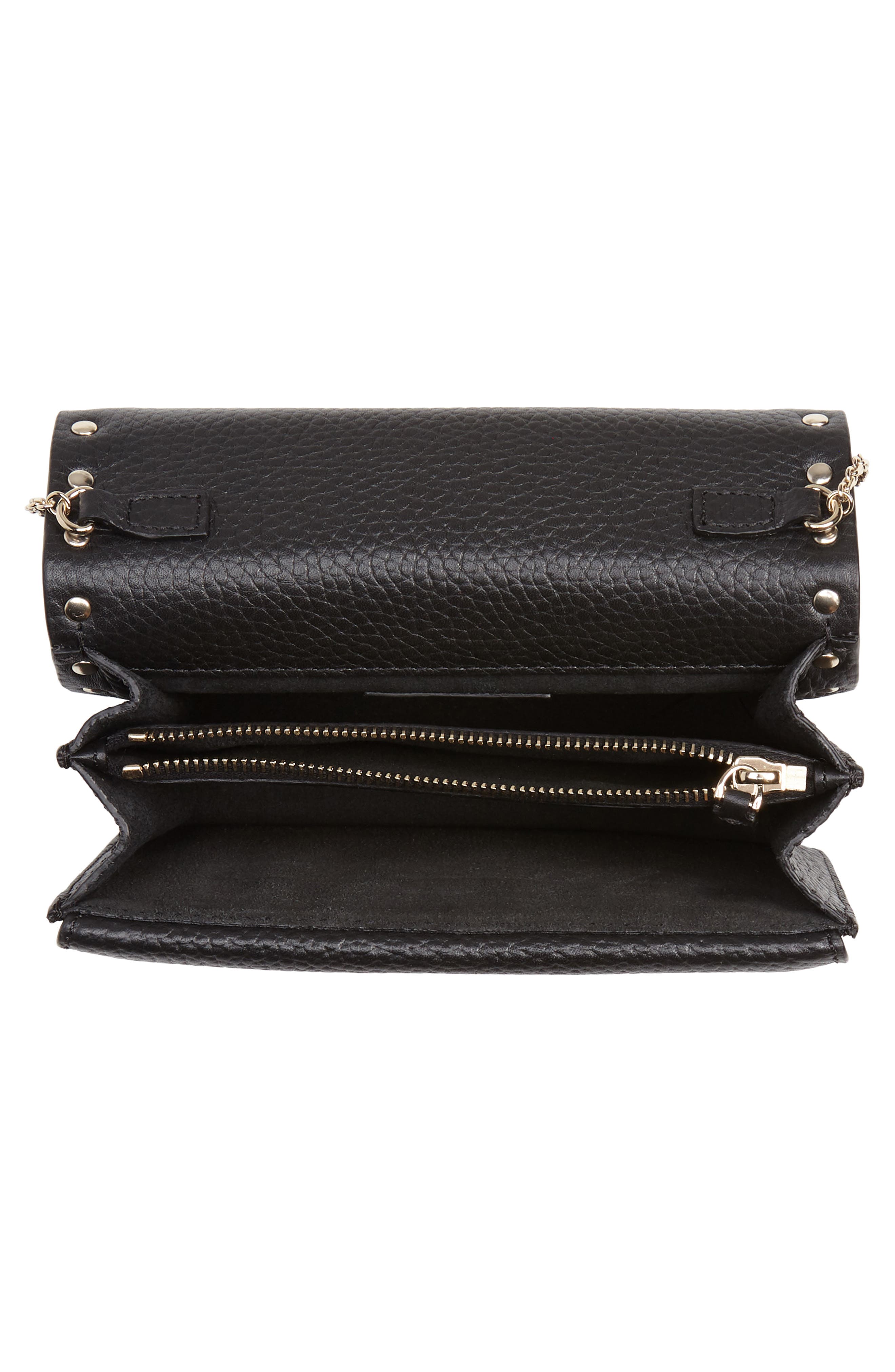 rockstud small leather flap wallet on a chain