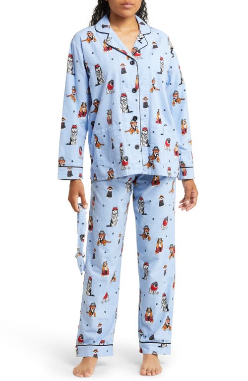 PJ Salvage Long Sleeve Cotton Flannel Pajamas & Headband Set in Ice Blue