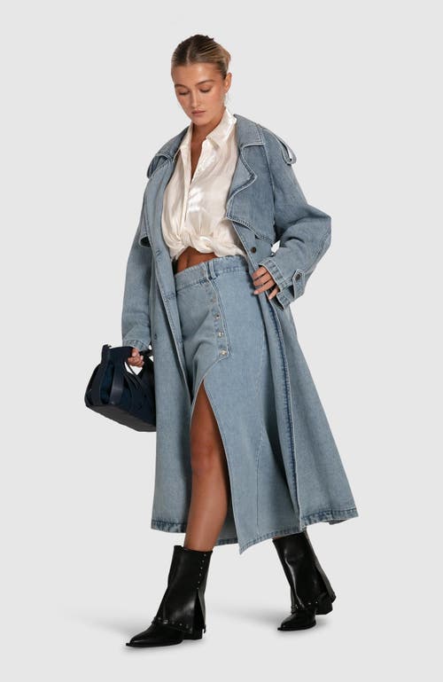 Shop Belle & Bloom Can't Forget You Denim Midi Skirt In Stonewash