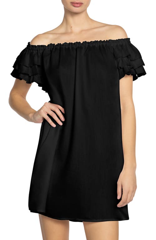 Shop Robin Piccone Summer Ruffle Off The Shoulder Cover-up Dress In Black