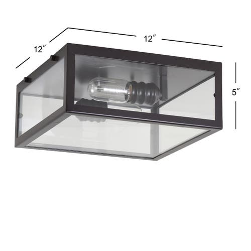 JONATHAN Y JONATHAN Y GRAYSON 2-LIGHT BOHEMIAN FARMHOUSE IRON/GLASS LED FLUSH MOUNT 