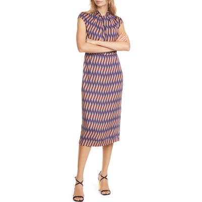 Judith & Charles Geo Print Cap Sleeve Midi Dress, Blue