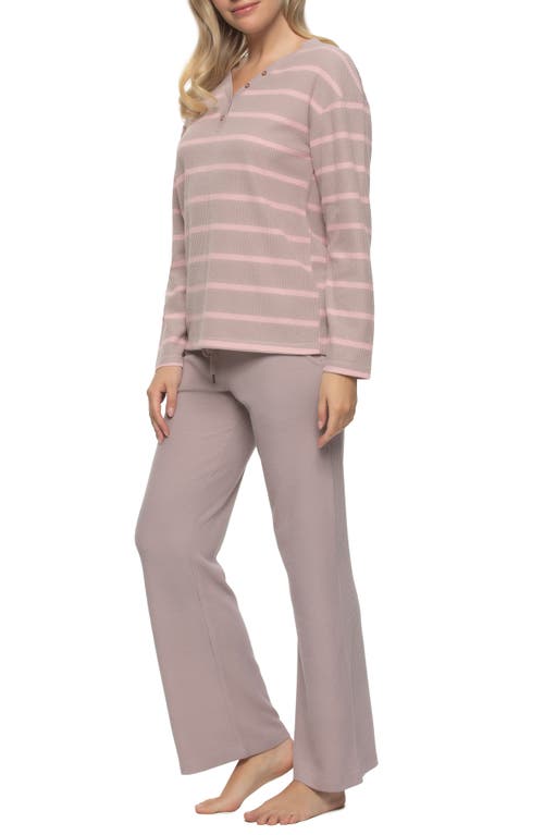 Felina Jolie Thermal Knit Henley Pajamas In Purple Dove