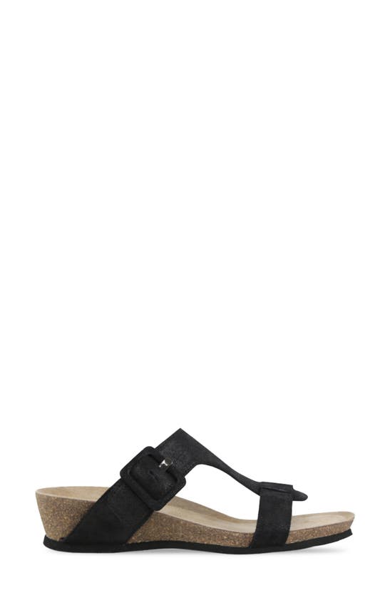 Munro Ronda T-strap Wedge Slide Sandal In Nero Metallic