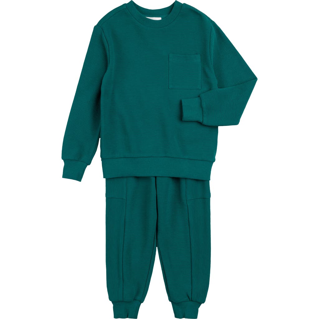 Miles The Label Spruced Up Ottoman Rib Organic Cotton Sweatshirt & Joggers Set In Teal