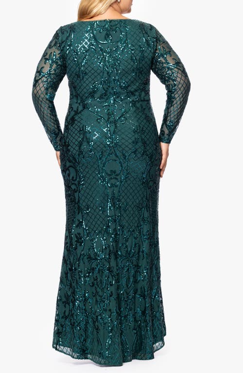 BETSY & ADAM BETSY & ADAM SEQUIN LONG SLEEVE MERMAID GOWN 