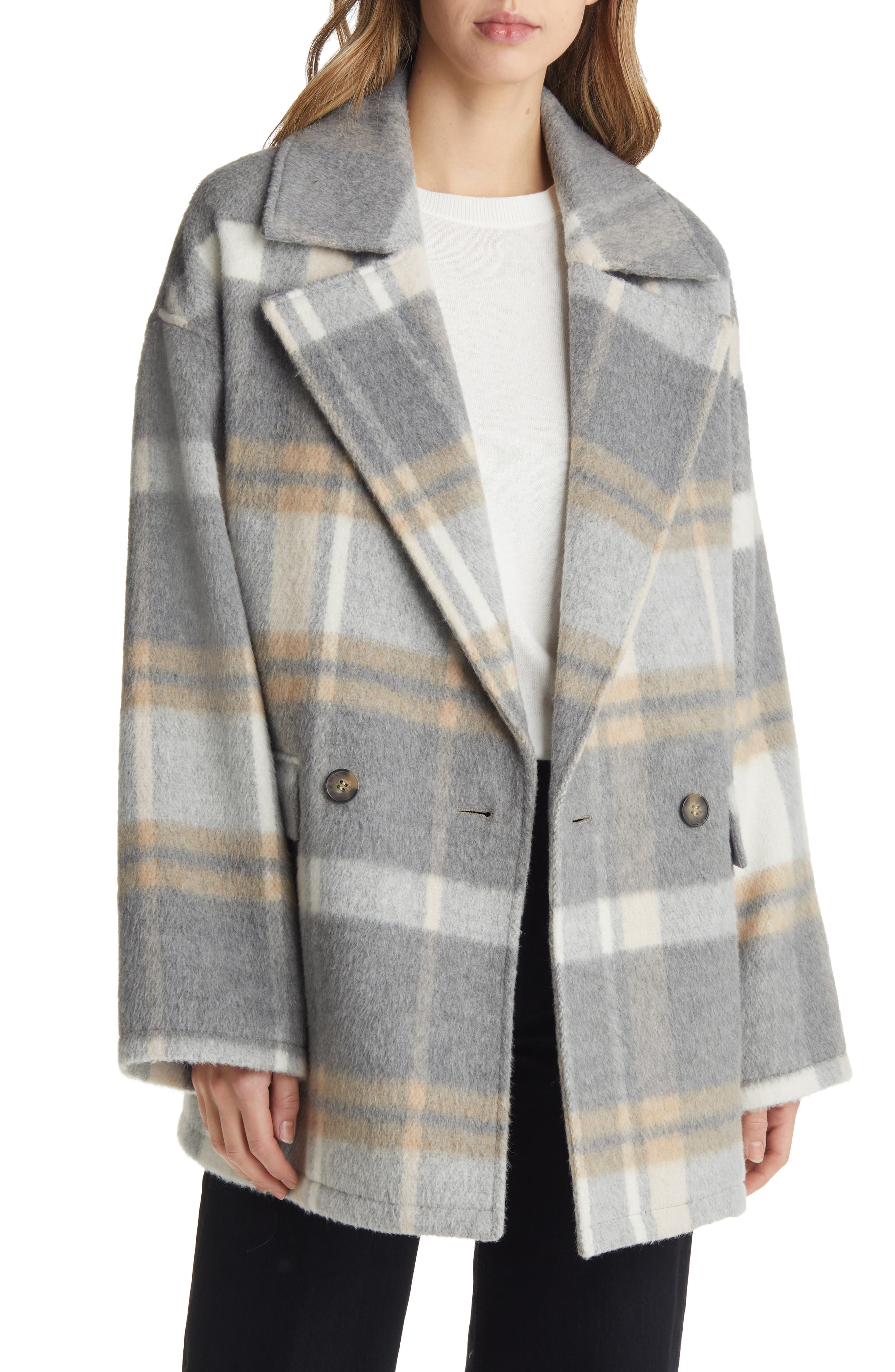 plaid pea coats womens