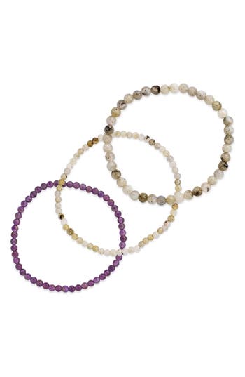 Sterling Forever Amethyst & Labradorite 3-pack Beaded Stretch Bracelets In Multi