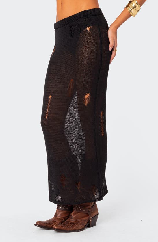 Shop Edikted Britt Distressed Maxi Skirt In Black