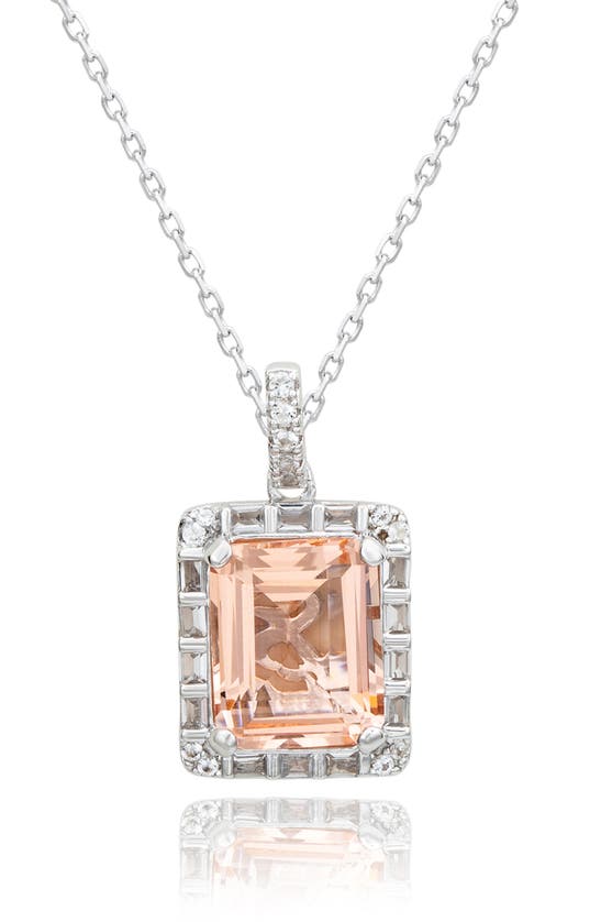 Suzy Levian Sterling Silver Emerald Cut Cubic Zirconia Halo Pendant Necklace In Gold