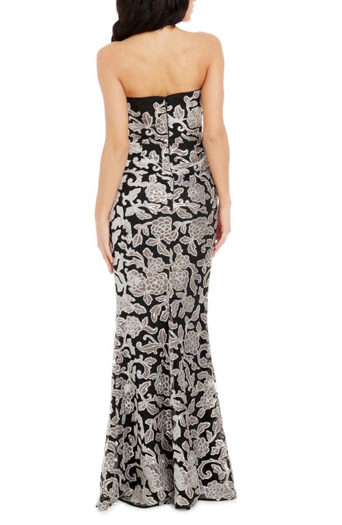 Shop Dress The Population Fernanda Floral Sequin Strapless Evening Gown In Dove-black