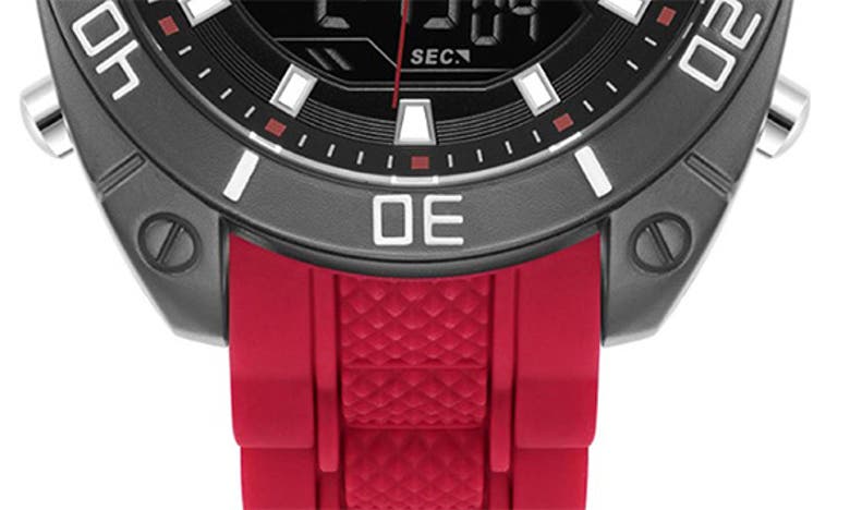 Shop Kenneth Cole Reaction Ana-digital Silicone Strap Watch, 46mm In Red