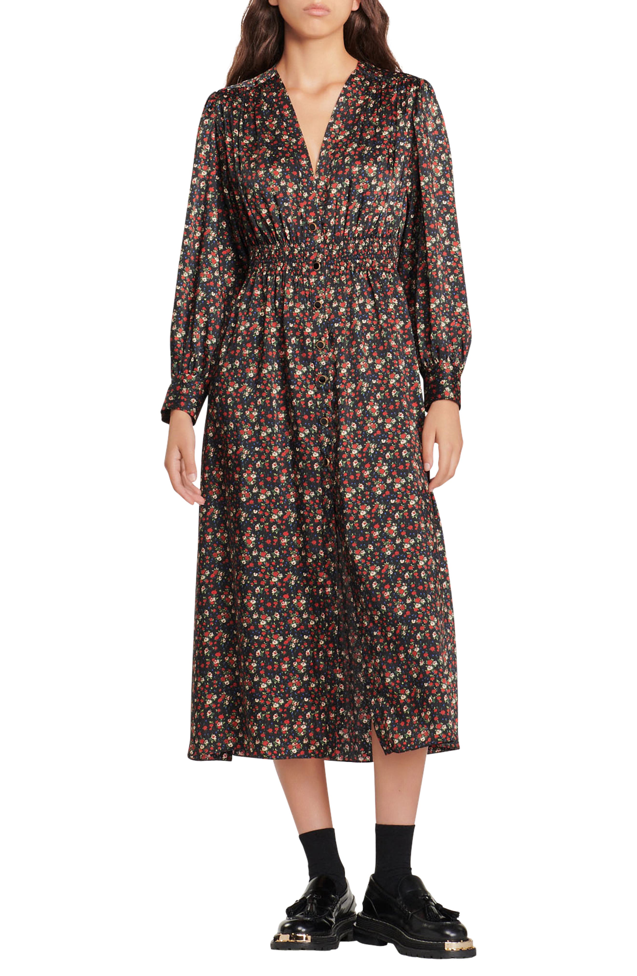 sandro Tabatha Floral Print Long Sleeve 