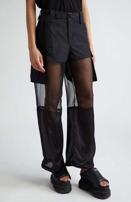 Sacai Mixed Media Belted Cargo Pants Black at Nordstrom,