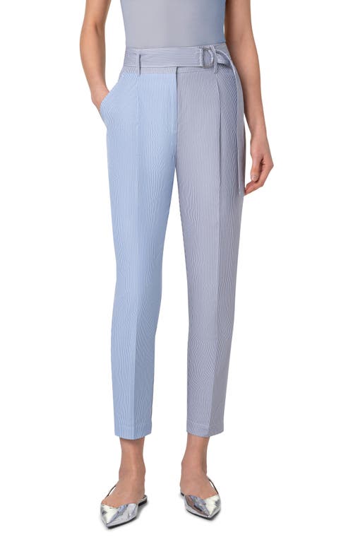 Akris Punto Fred Micro Stripe Cotton Poplin Tapered-leg Ankle Pants With Belt In Ink-sapphire-cream