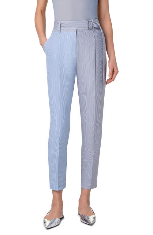 Shop Akris Punto Fred Colorblock Microstripe Belted Ankle Pants In Ink-sapphire-cream