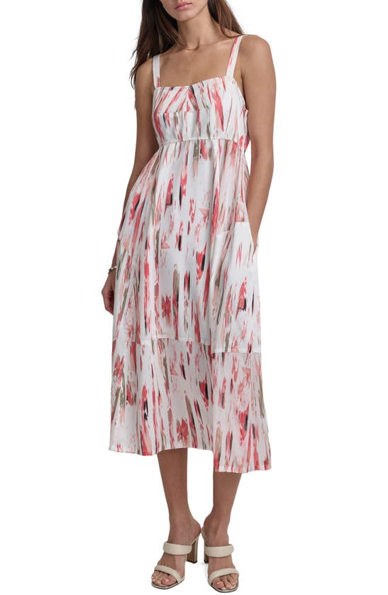 Shop Dkny Abstract Print Midi Dress In Broken Brush Stroke