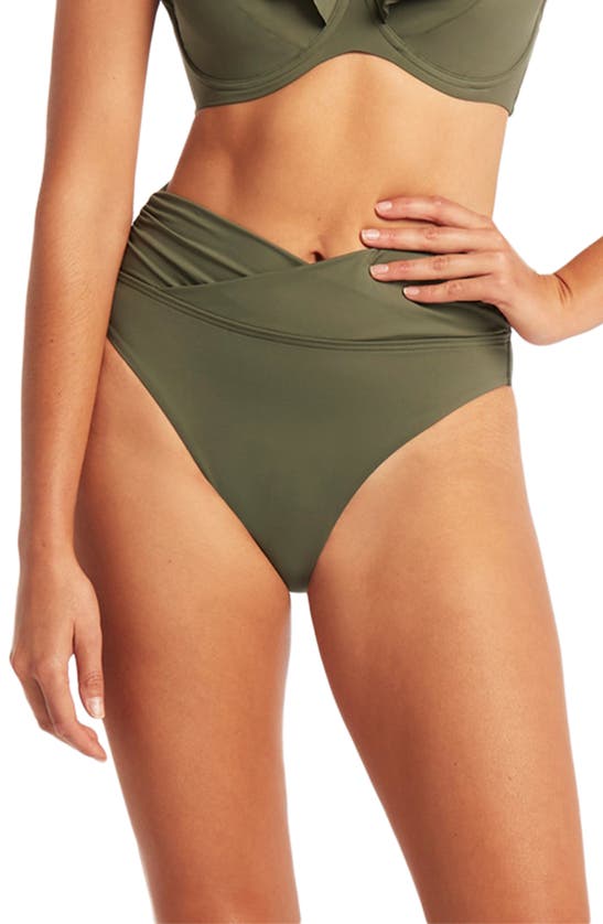 Shop Sea Level Essential Wrap High Waist Bikini Bottoms In Khaki