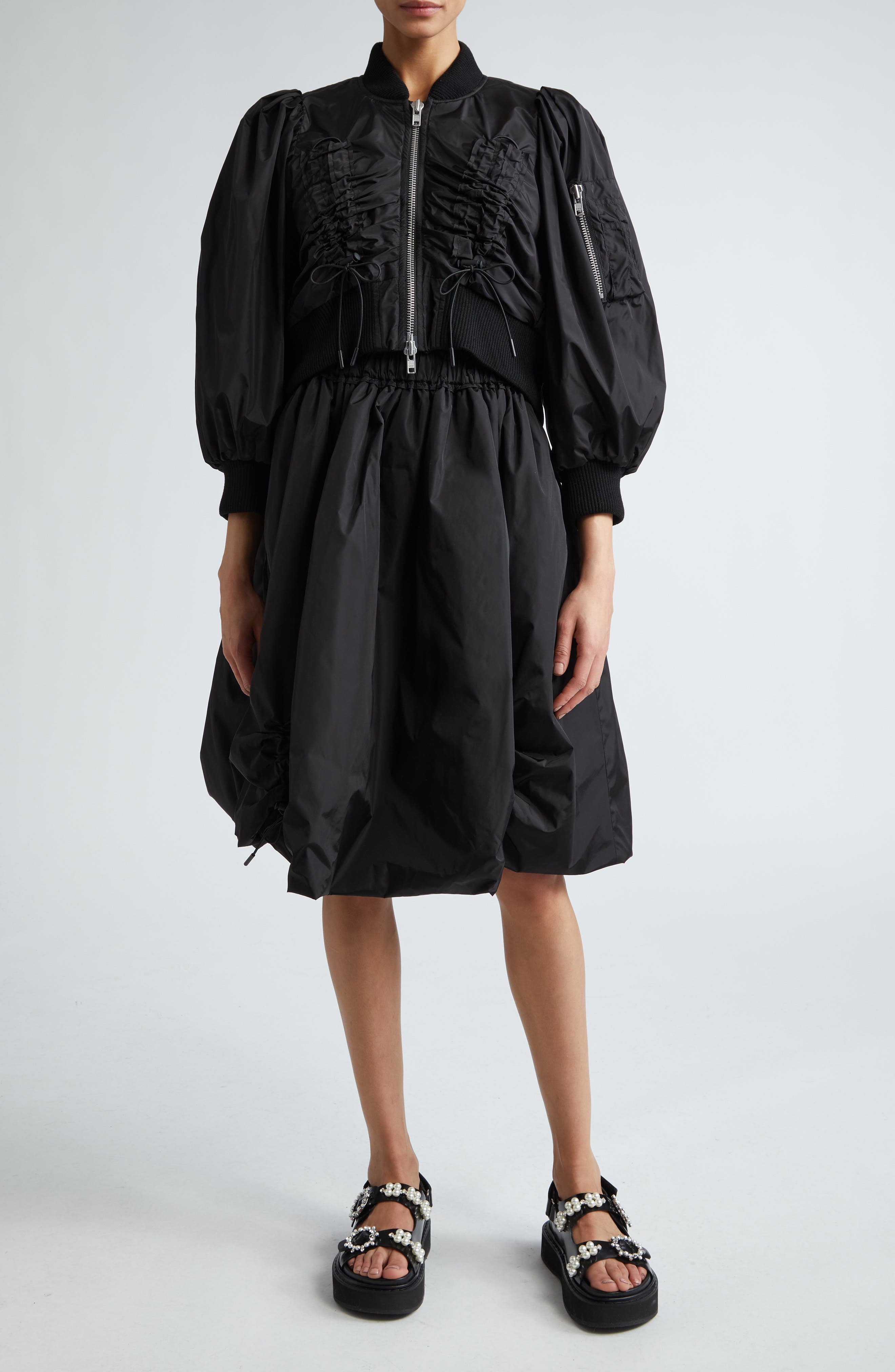 Simone Rocha workwear puff-sleeved bomber jacket - Black