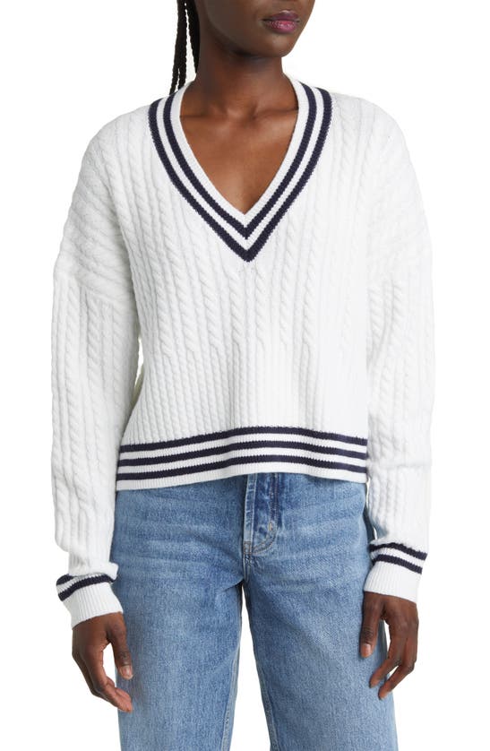 FRENCH CONNECTION BABYSOFT V-NECK CABLE KNIT SWEATER