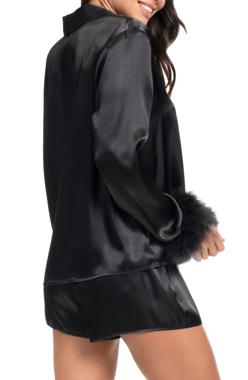 In Bloom By Jonquil Rory Feather Trim Satin Short Pajamas In Black