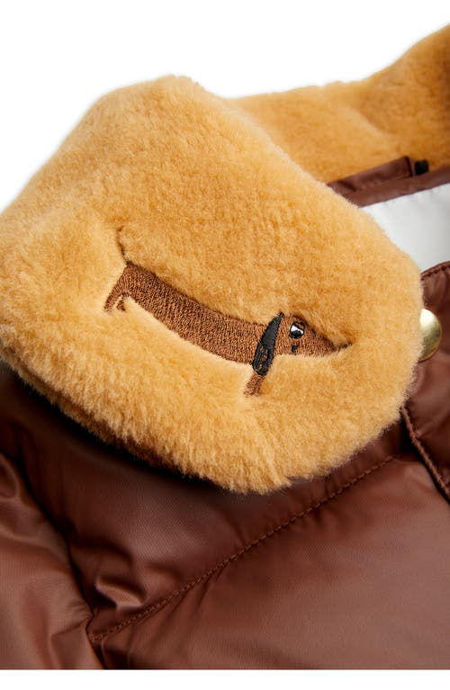 Shop Mini Rodini Kids' Dog Embroidered Puffer Jacket In Brown