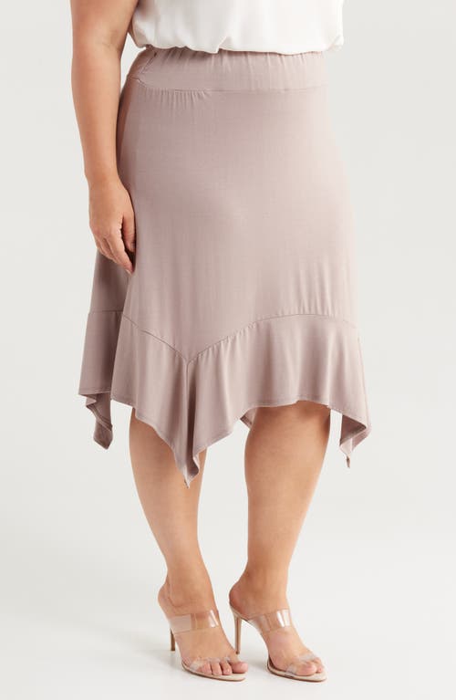 24seven Comfort Apparel Handkerchief Hem Jersey Midi Skirt In Taupe