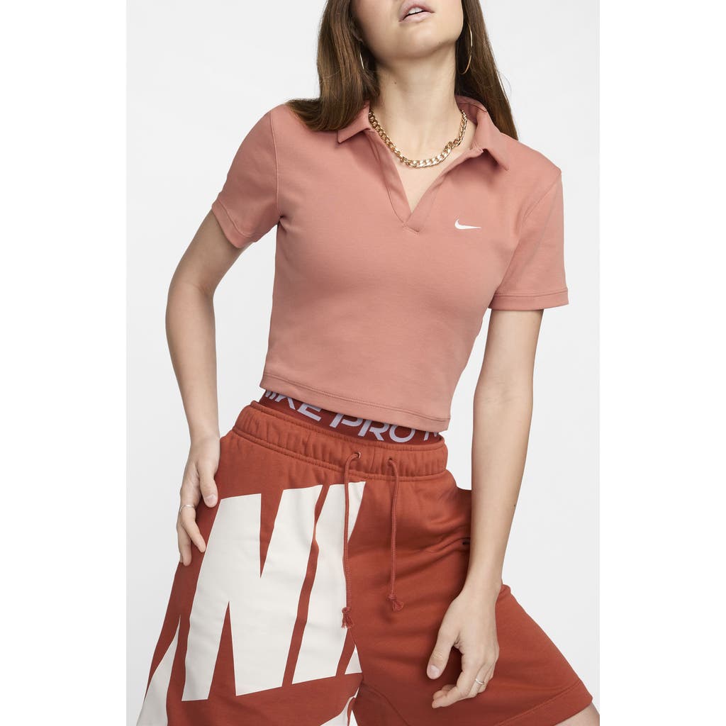 Nike Essentials Stretch Crop Polo In Terra Blush/sail