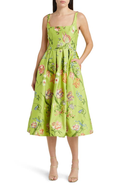 Marchesa Notte Embroidered Sleeveless Fit & Flare Dress Spring Green Multi at Nordstrom,