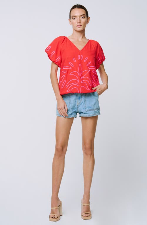 CIEBON CIEBON CELSEY EMBROIDERED COTTON PUFF SLEEVE TOP 