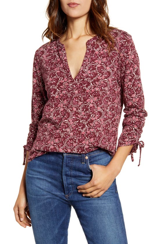 Click to view more detailed imagery on our partner's website Lucky Brand Floral-print 3/4-sleeve Top In Burgundy Multi