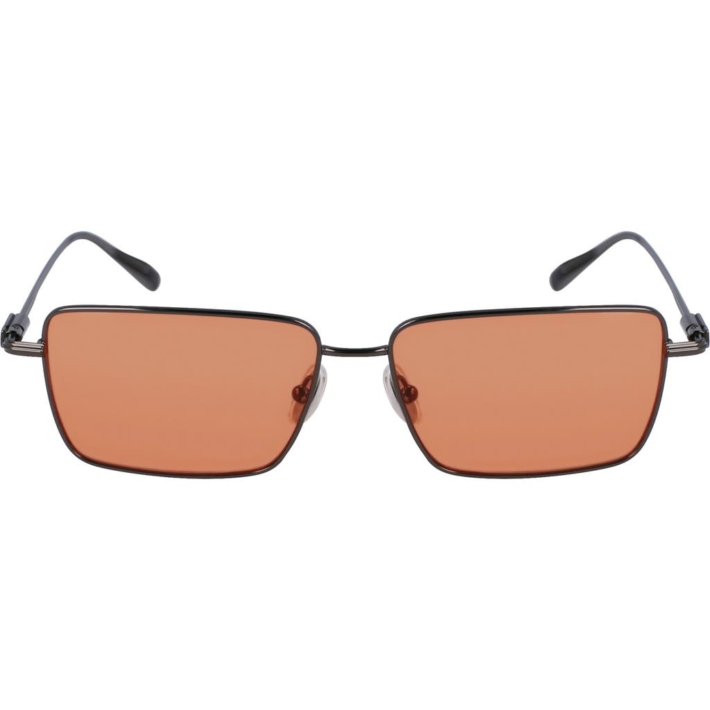 Ferragamo Gancini Evolution 57mm Rectangular Sunglasses In Dark Gun/orange