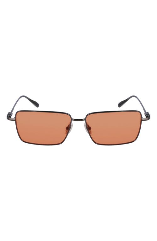 Shop Ferragamo Gancini Evolution 57mm Rectangular Sunglasses In Dark Gun/orange