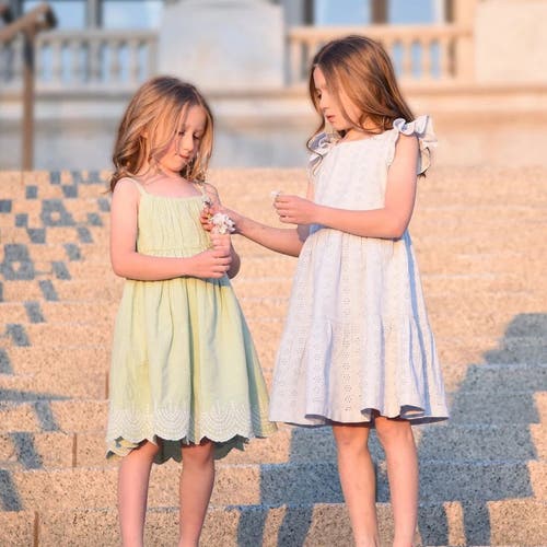 Shop Hope & Henry Girls' Organic Tiered Eyelet Dress, Kids In Pale Blue Eyelet