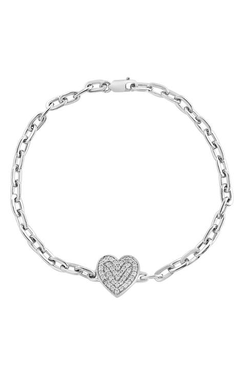 Sterling Silver Pavé Diamond Heart Bracelet - 0.26ct.