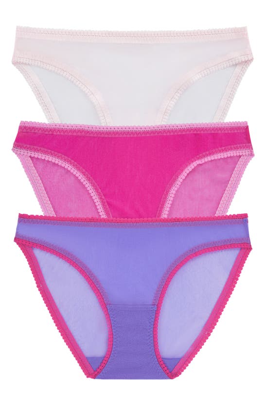 Shop On Gossamer 3-pack Mesh Hip Bikinis In Pink Multi