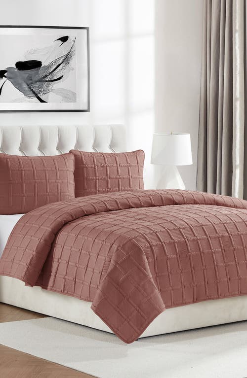 Vcny Home Square Solid 3-piece Quilt Set In Rose