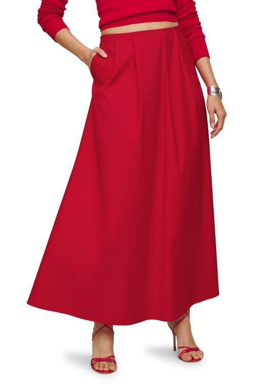 Reformation Lucy Pleated Stretch Organic Cotton Maxi Skirt In Red