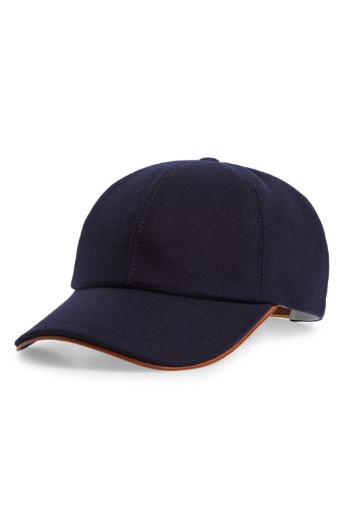 Eleventy Boiled Wool Baseball Cap In Navy And Camel