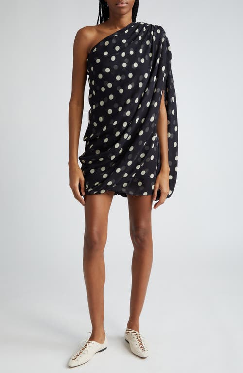 Shop Stella Mccartney Polka Dot One Shoulder Silk Chiffon Dress In Black/cream