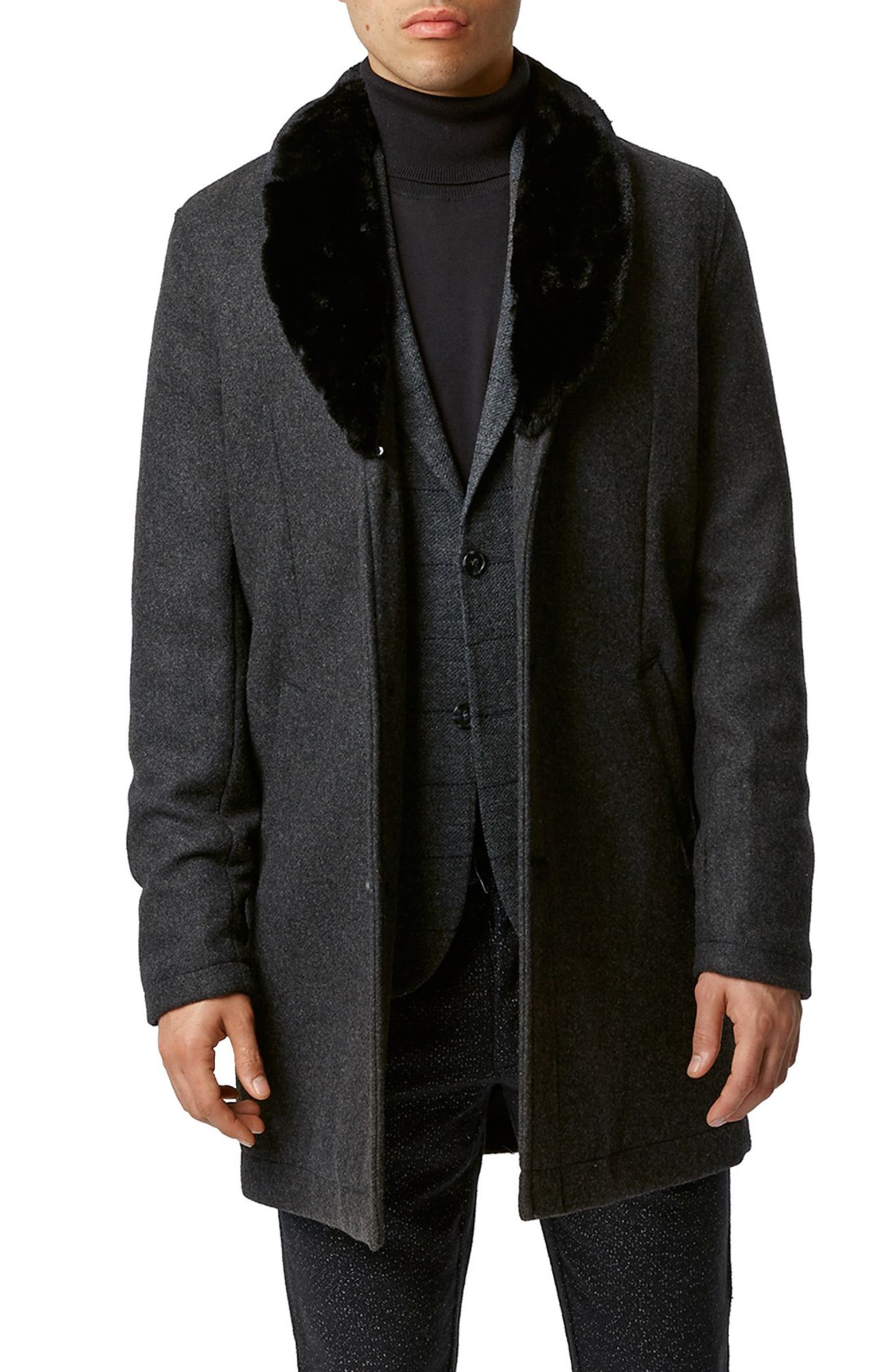 Topman Coat with Faux Fur Shawl Collar | Nordstrom